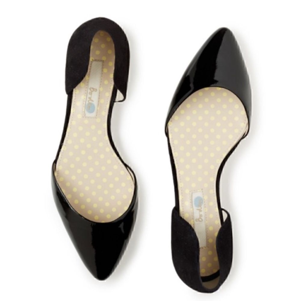 Boden- Women’s D’Orsay Cleo Black Patent Mixed Media Leather Flats, Size 38/ 7.5